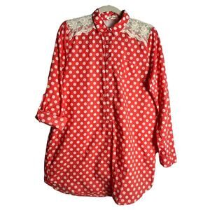 Lili’s Closet Pink Polka Dot and Lace Tunic Shirt S